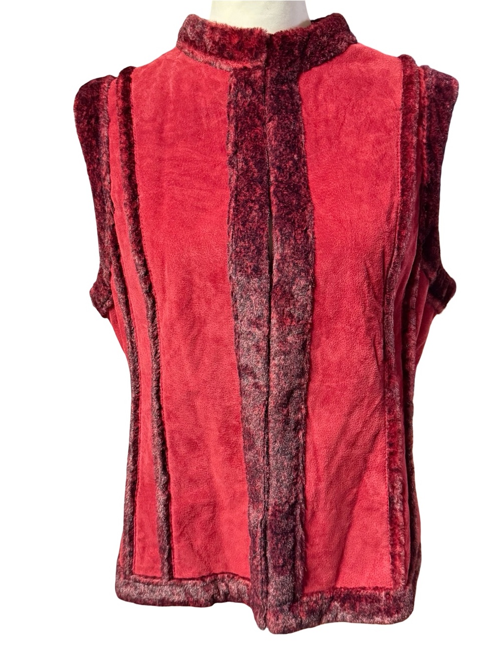 VTG Prosper & Devine Red Suede Leather Faux Fur Trim Penny Lane Vest Sz L Y2K